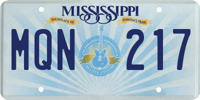 MS license plate MQN217
