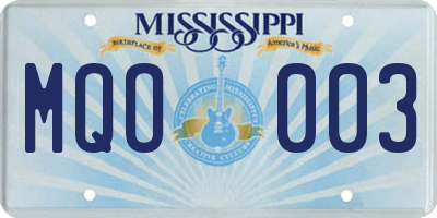 MS license plate MQO003