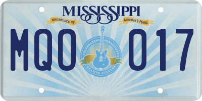 MS license plate MQO017