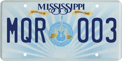MS license plate MQR003