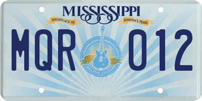 MS license plate MQR012