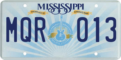 MS license plate MQR013