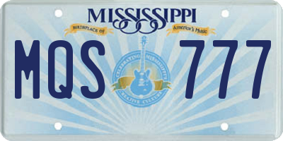 MS license plate MQS777