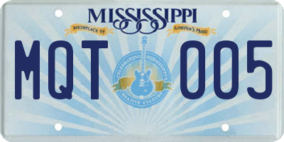 MS license plate MQT005