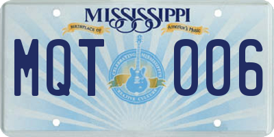 MS license plate MQT006