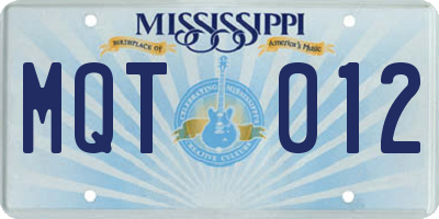 MS license plate MQT012
