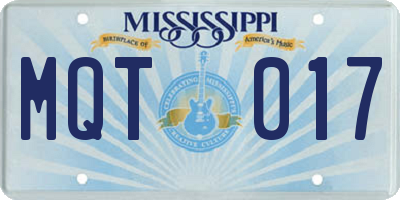 MS license plate MQT017