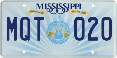MS license plate MQT020