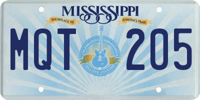 MS license plate MQT205