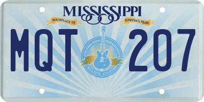 MS license plate MQT207