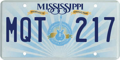 MS license plate MQT217