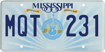 MS license plate MQT231
