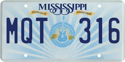MS license plate MQT316