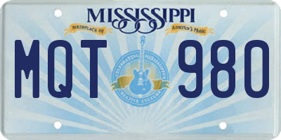 MS license plate MQT980