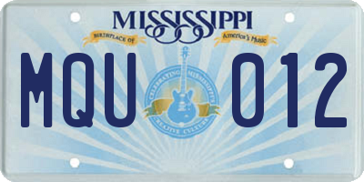 MS license plate MQU012