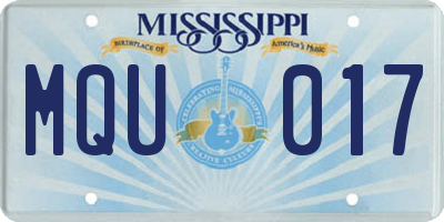 MS license plate MQU017