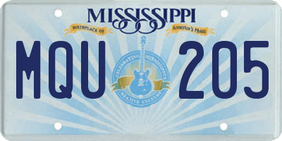 MS license plate MQU205