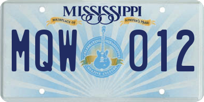 MS license plate MQW012