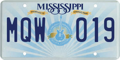 MS license plate MQW019