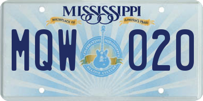 MS license plate MQW020