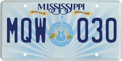 MS license plate MQW030