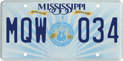 MS license plate MQW034