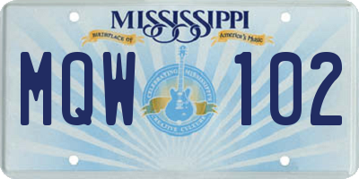 MS license plate MQW102