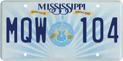 MS license plate MQW104
