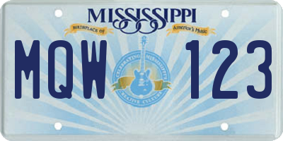 MS license plate MQW123