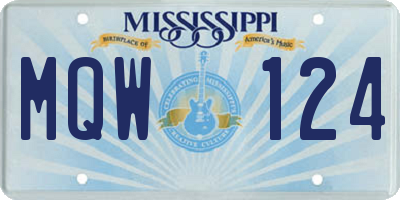 MS license plate MQW124