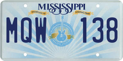 MS license plate MQW138