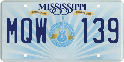 MS license plate MQW139