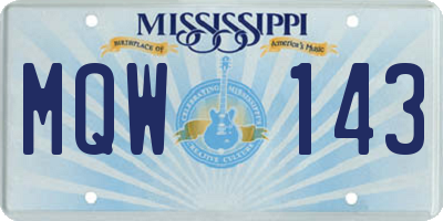 MS license plate MQW143