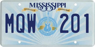 MS license plate MQW201
