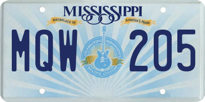 MS license plate MQW205