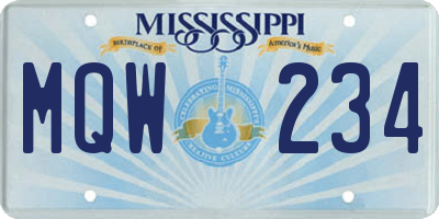 MS license plate MQW234