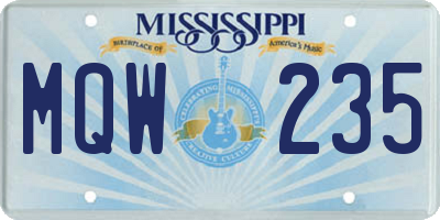 MS license plate MQW235