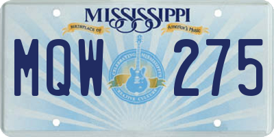 MS license plate MQW275
