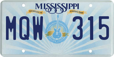 MS license plate MQW315