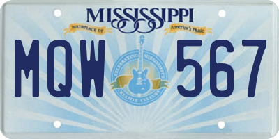 MS license plate MQW567