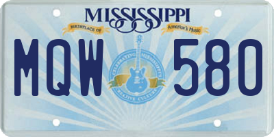MS license plate MQW580