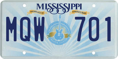 MS license plate MQW701