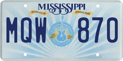 MS license plate MQW870