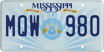 MS license plate MQW980