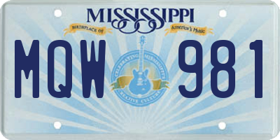 MS license plate MQW981