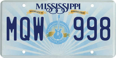 MS license plate MQW998