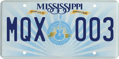 MS license plate MQX003