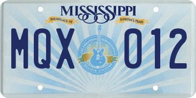 MS license plate MQX012