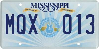 MS license plate MQX013