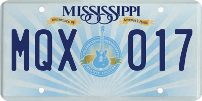 MS license plate MQX017